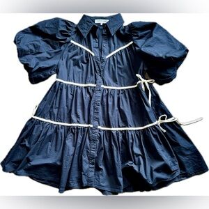 Sofie the Label Navy Women's Dress with Puff Sleeves Size Medium Cottagecore